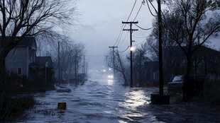 洪水淹没的乡村夜色