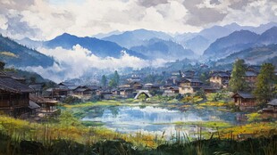 融水县风光插画