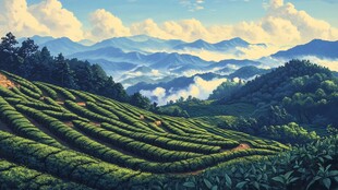 茶园风光插画
