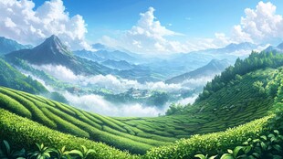 茶园风光插画