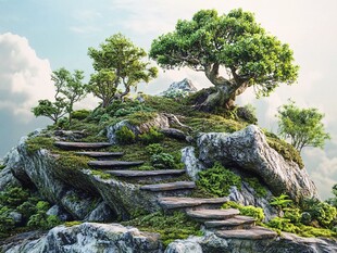 山间小路登山步道大树