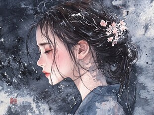 水彩风汉服美女