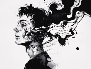 黑白人像抽象画