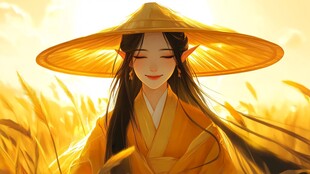 割稻少女