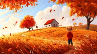 手绘原创插画秋天