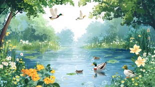 春天森林插画