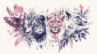 欧美手绘动物花