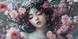 唯美花下少女
