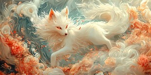 九尾白狐插画