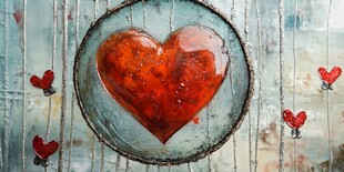 红色玻璃心艺术品