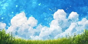 蓝天白云唯美插画