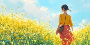 油菜花里的少女