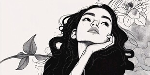 手绘抽象女人花草插画