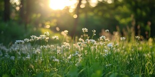 夕阳下的小白花