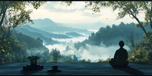 静坐打坐水墨山水