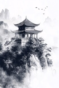 楼阁山水意境画