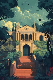 斯坦福大学旅游插画