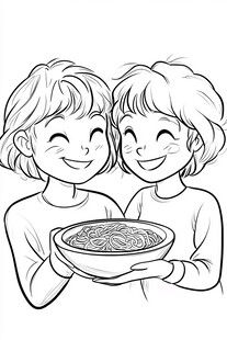 卡通小女孩吃粉条面条