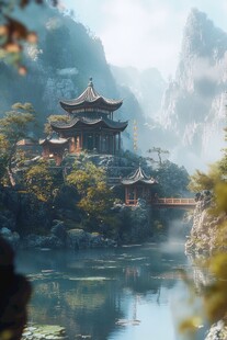 山水楼阁雅致意境风