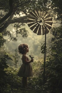 撑油纸伞的小女孩