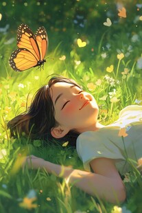 治愈系女孩睡觉春困