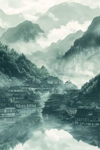 烟雨江南古风山水插画