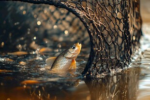 网兜里的小鲤鱼