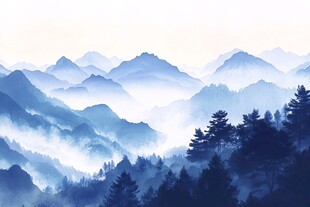 雾霾山水画