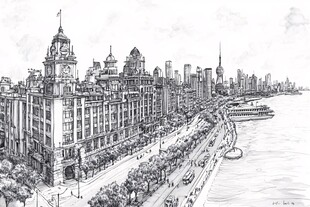 外滩素描画