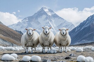 雪山脚下的羊群