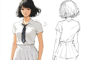 学生服美女线稿