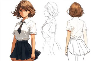 学生服美女线稿