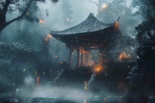 楼阁古风仙鹿仙景