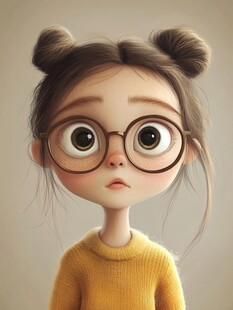 插画人物戴眼镜女孩
