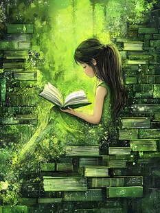 小女孩读书配图