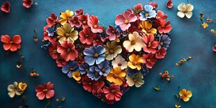 浮雕花卉与爱心3d