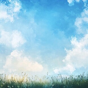 蓝天白云水彩画