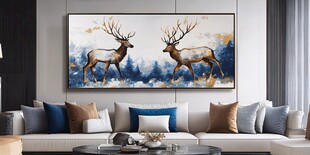 轻奢麋鹿珐琅彩浮雕画