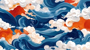 古风海浪包装插画