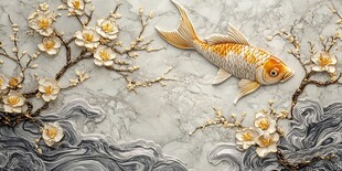 金鱼浮雕背景墙