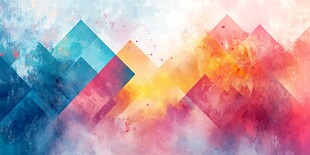 彩色水墨群山背景墙