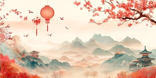 仙鹤楼阁古风山水画