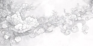 古风线绘云纹墙纸