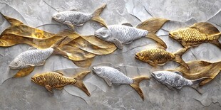 鱼群雕塑背景墙