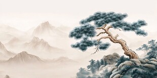迎客松松树禅意山水