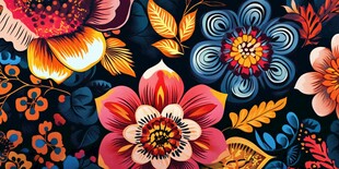 彩色民族风花草花卉