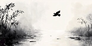 芦苇水墨山水