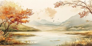 古风秋天景色插画