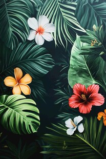 田园风热带树叶花朵