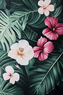 田园风热带树叶花朵